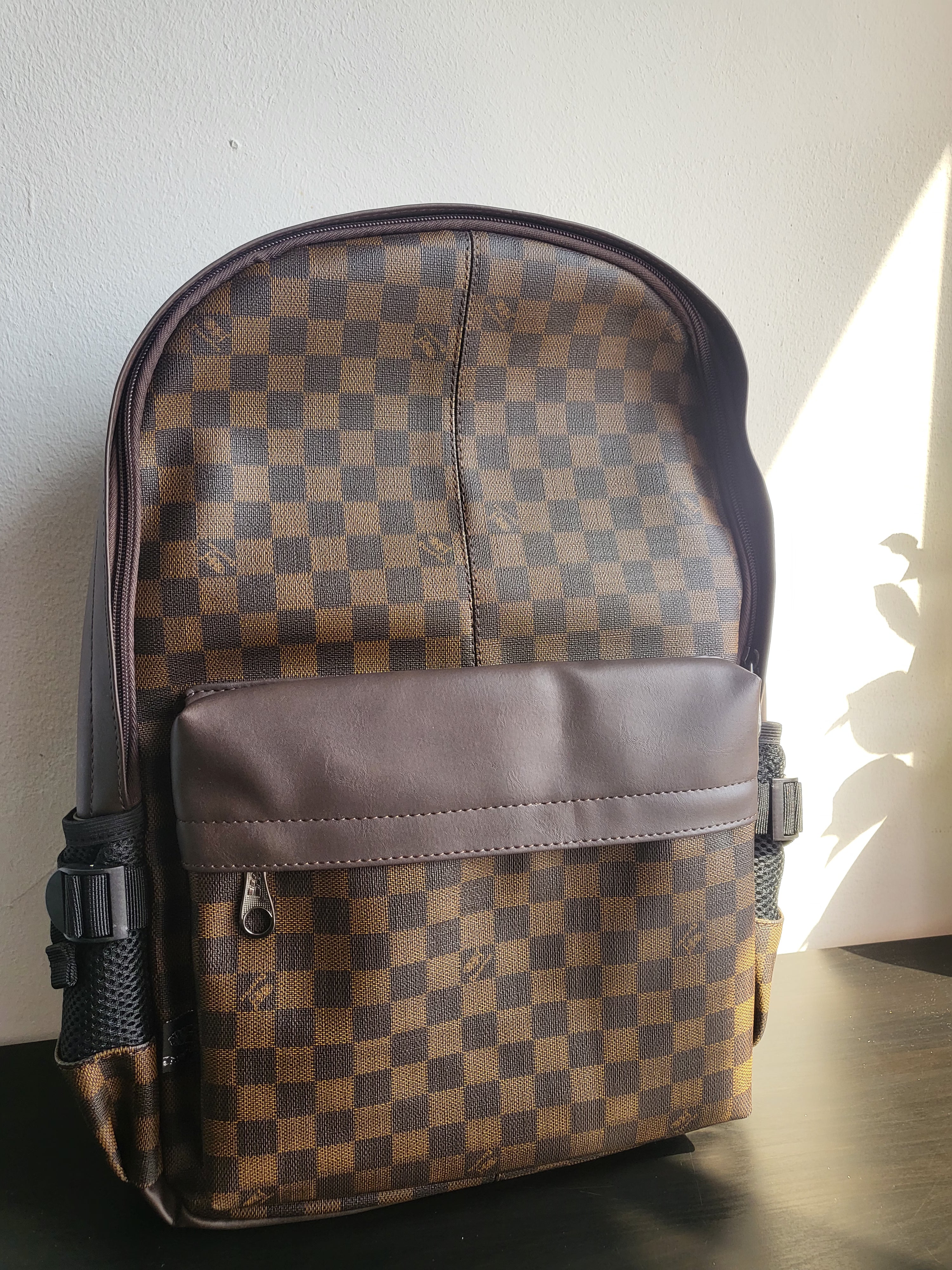 THREE-BOX 15.6" Laptop Damier Classic Old-School Leather Backpack