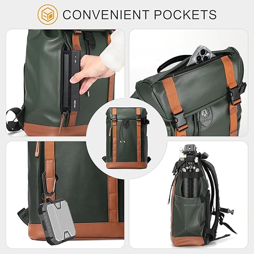 TARION Camera Backpack Professional Photo Leather Backpack - Green