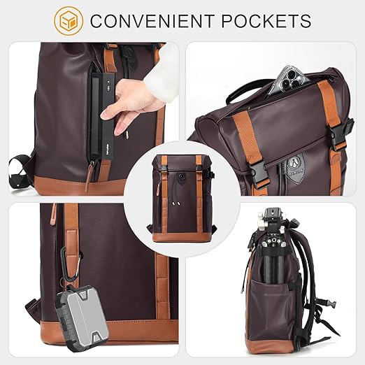TARION Camera Backpack Professional Photo Leather Backpack - Brown