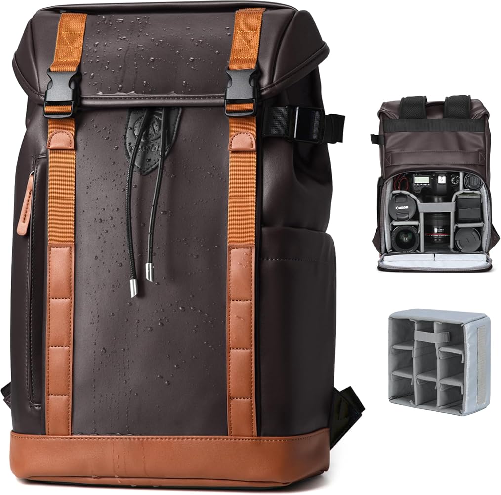 TARION Camera Backpack Professional Photo Leather Backpack - Brown