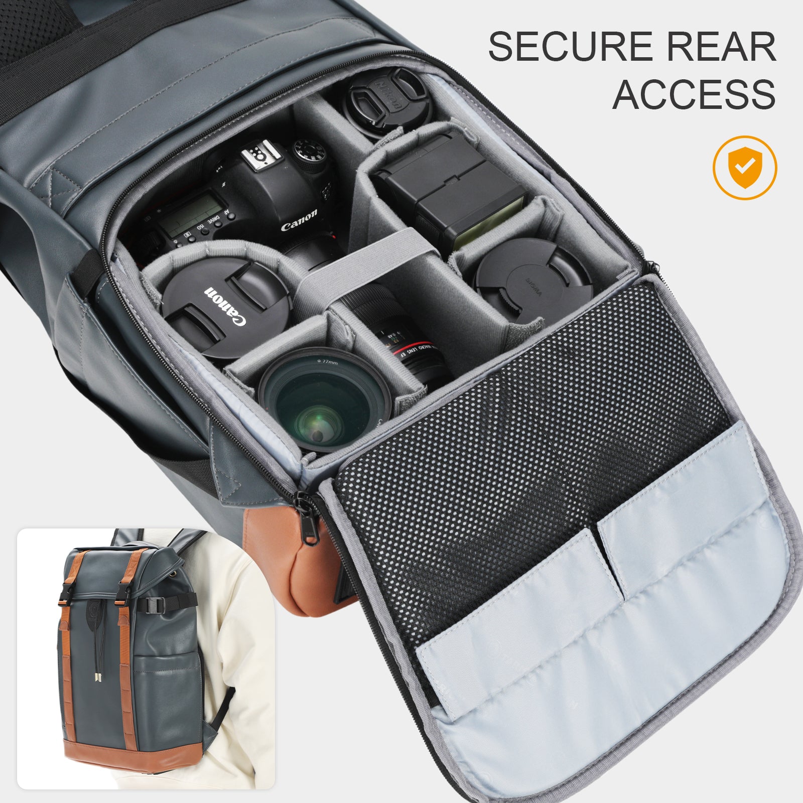 TARION Camera Backpack Professional Photo Leather Backpack  - Blue