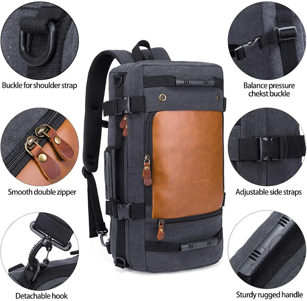 KAKA Vintage Large Capacity Canvas Outdoor Travel Luggage Backpack