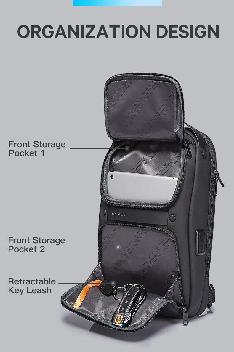 BANGE Waterproof Anti-theft Multifunction Cross-Body Chest-Bag with USB Charging Port