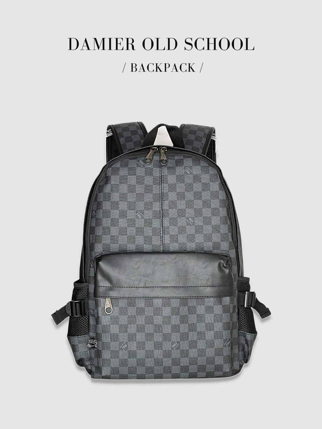 THREE-BOX 15.6" Laptop Damier Classic Old-School Leather Backpack