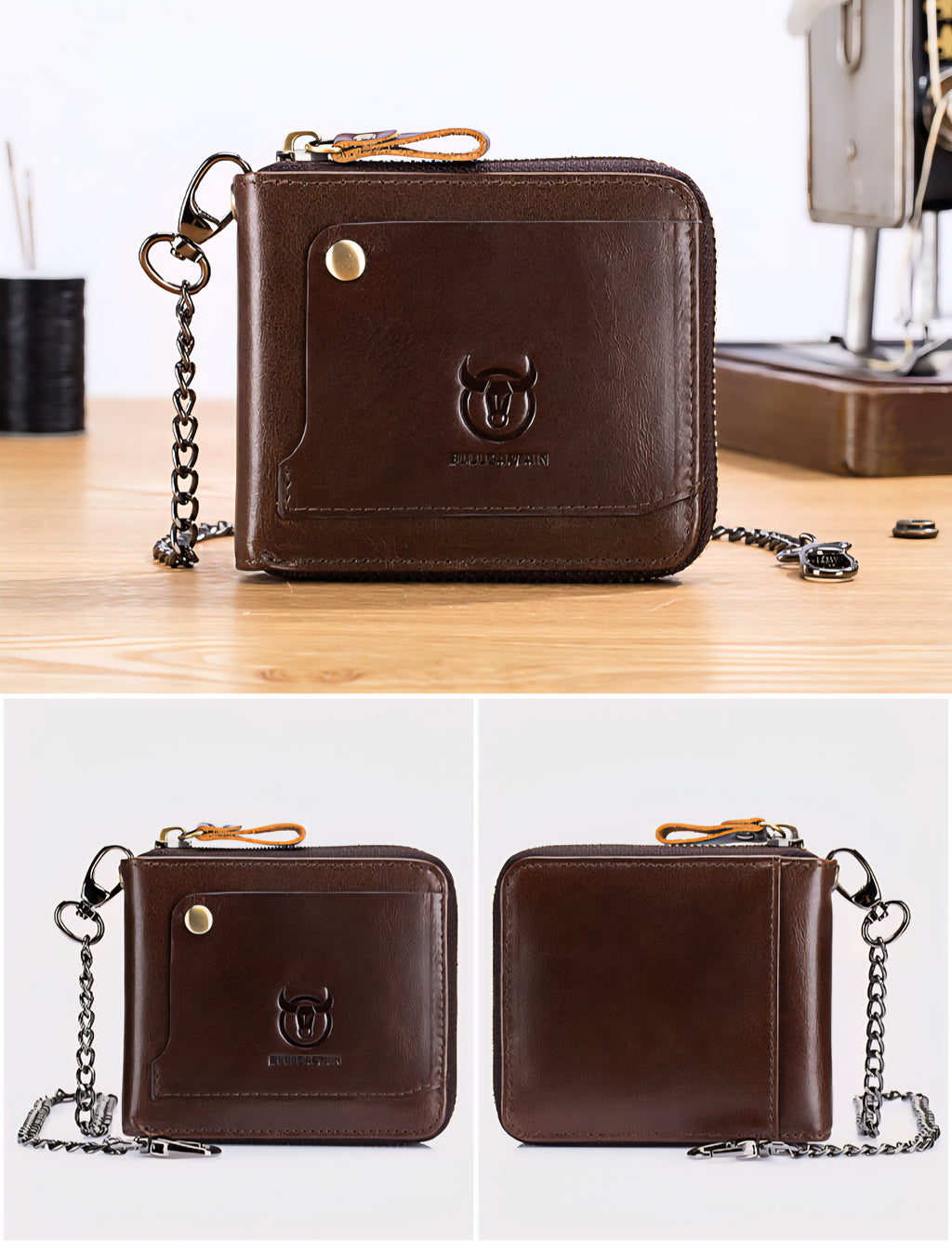 BULLCAPTAIN Bi-Fold Wallet Genuine Leather Multi Card Holder Wallet