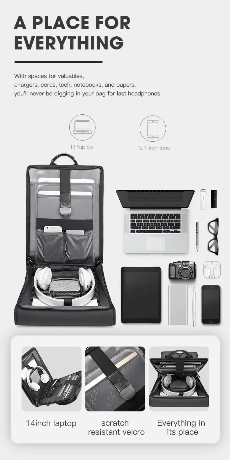 BANGE Shell Design Waterproof 14"Laptop Compact Backpack Business School Anti-theft