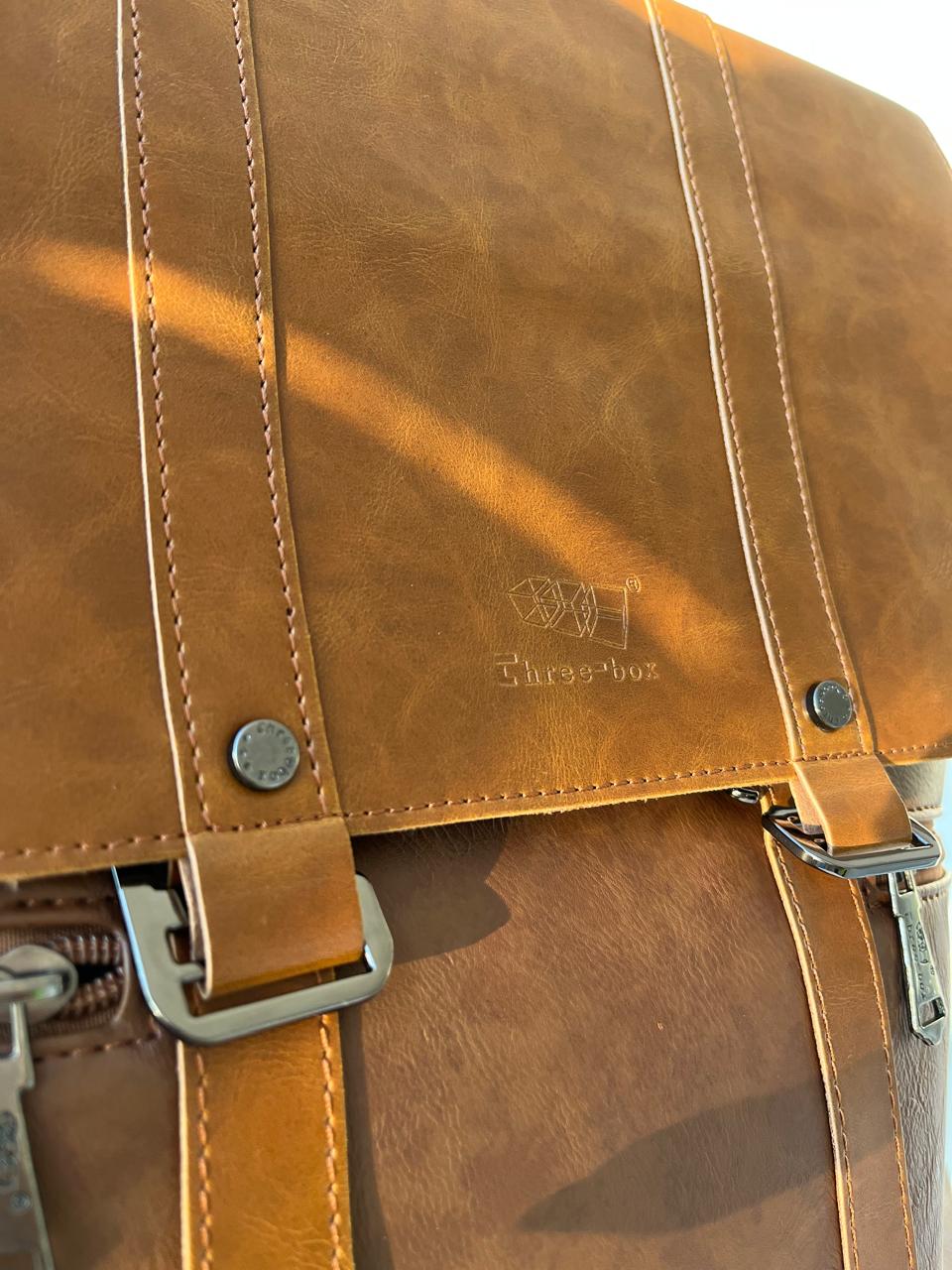 THREE-BOX Business Chic Leather Backpack 14" Laptop College Backpack