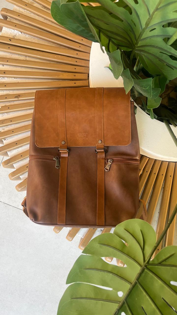 THREE-BOX Business Chic Leather Backpack 14" Laptop College Backpack