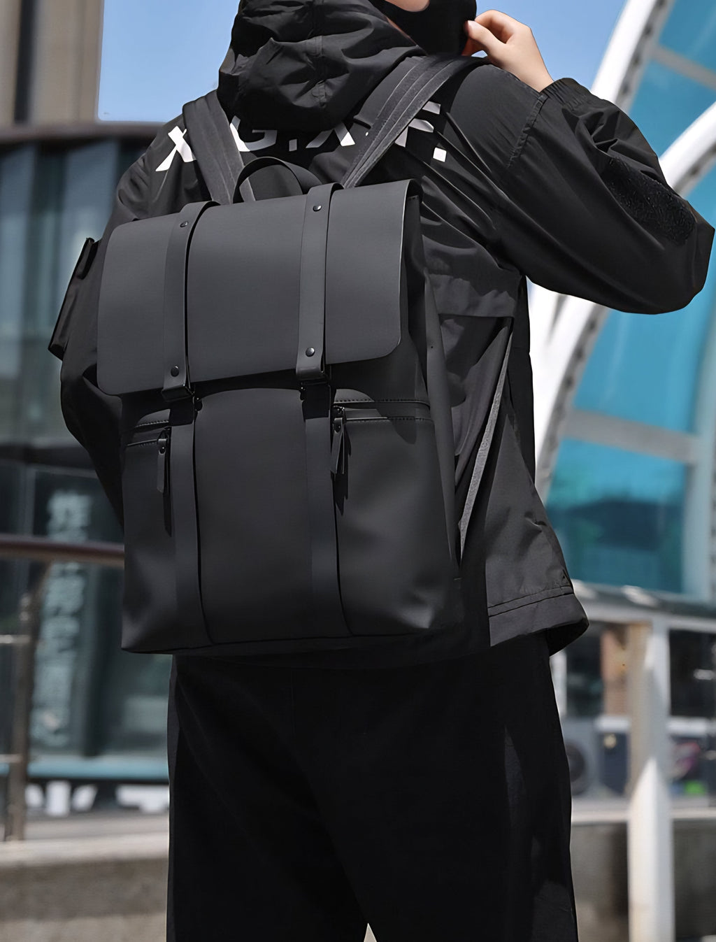 Double Hook Leather 15.6" Laptop Trendy Backpack