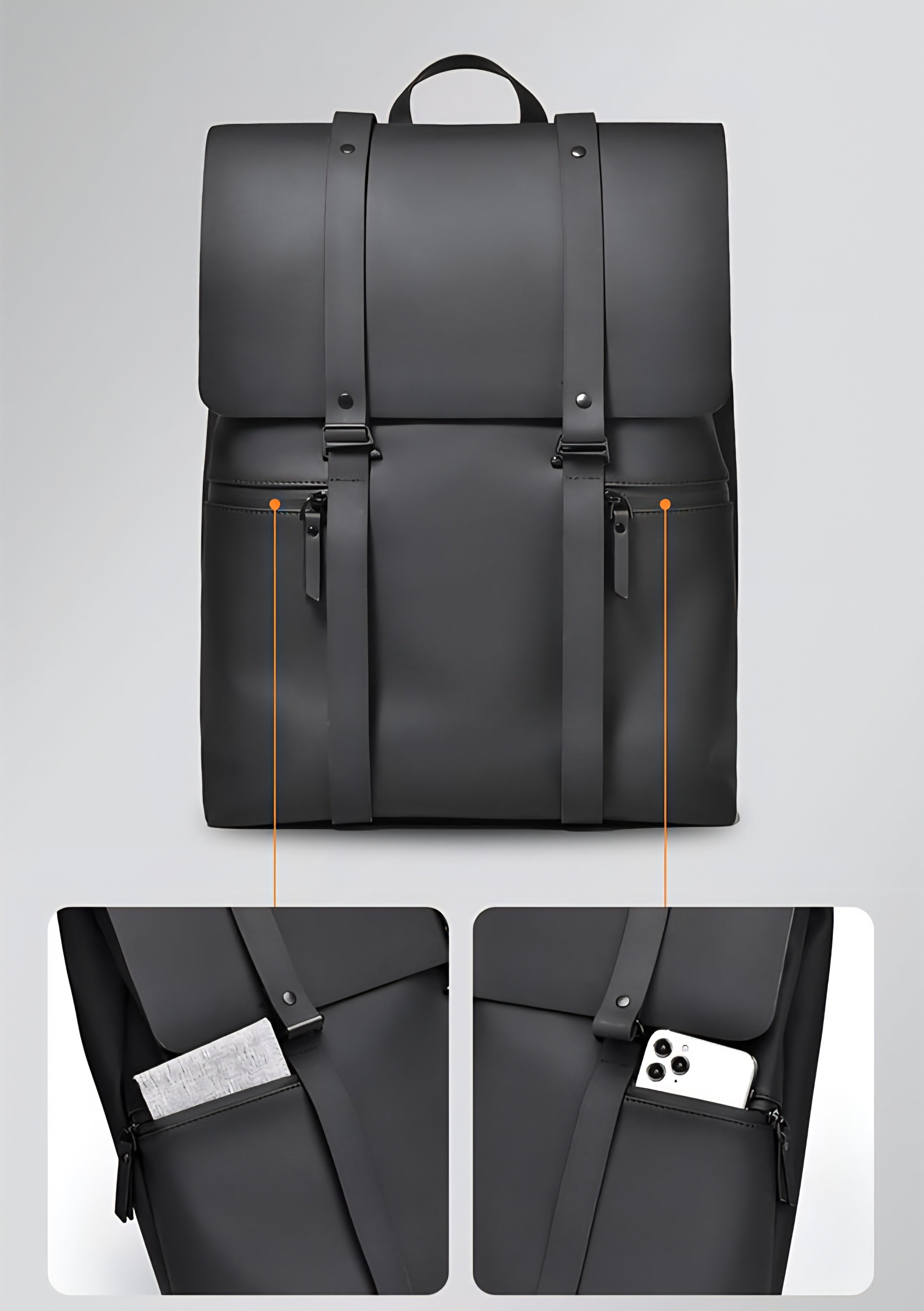 Double Hook Leather 15.6" Laptop Trendy Backpack