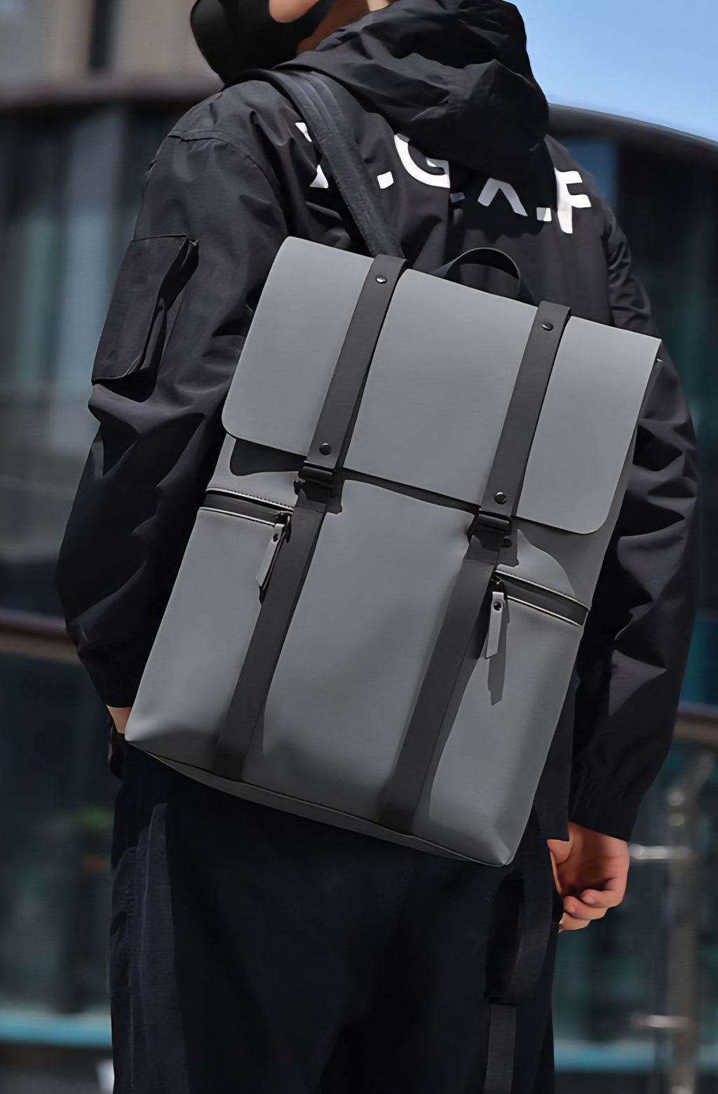 Double Hook Leather 15.6" Laptop Trendy Backpack