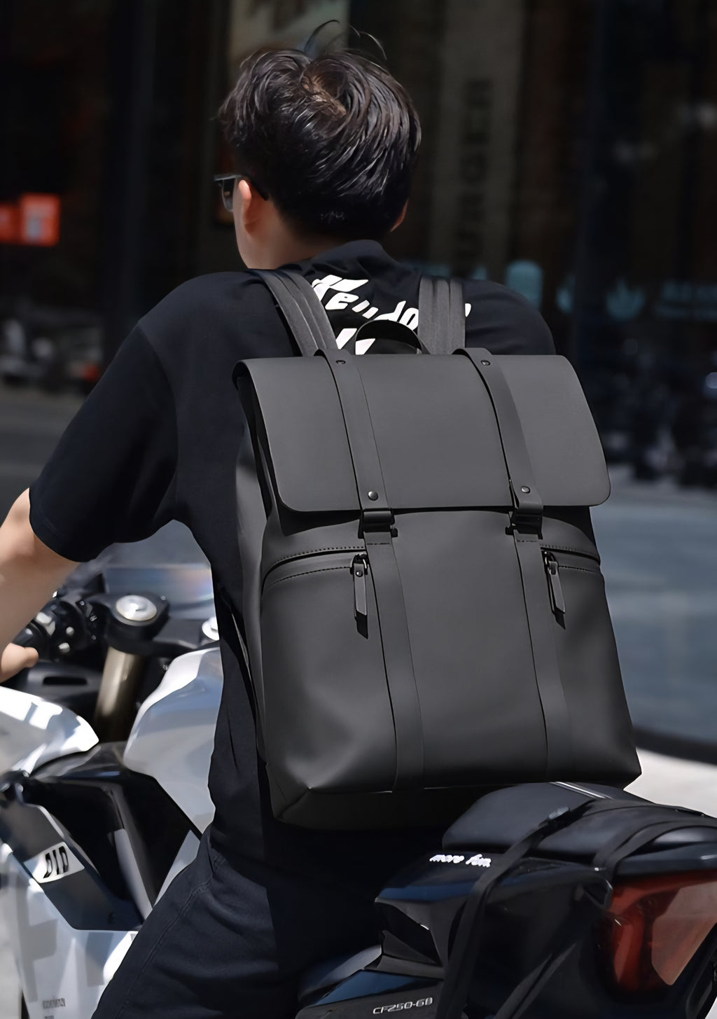 Double Hook Leather 15.6" Laptop Trendy Backpack