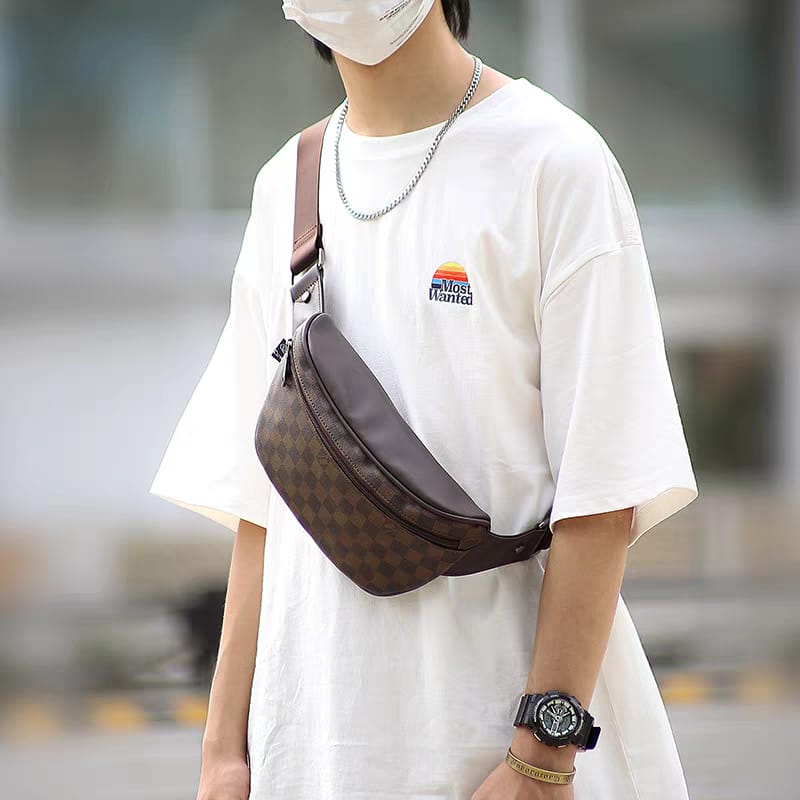 THREE-BOX Damier Chest/ Sling Bag Leather Cross-Body Bag