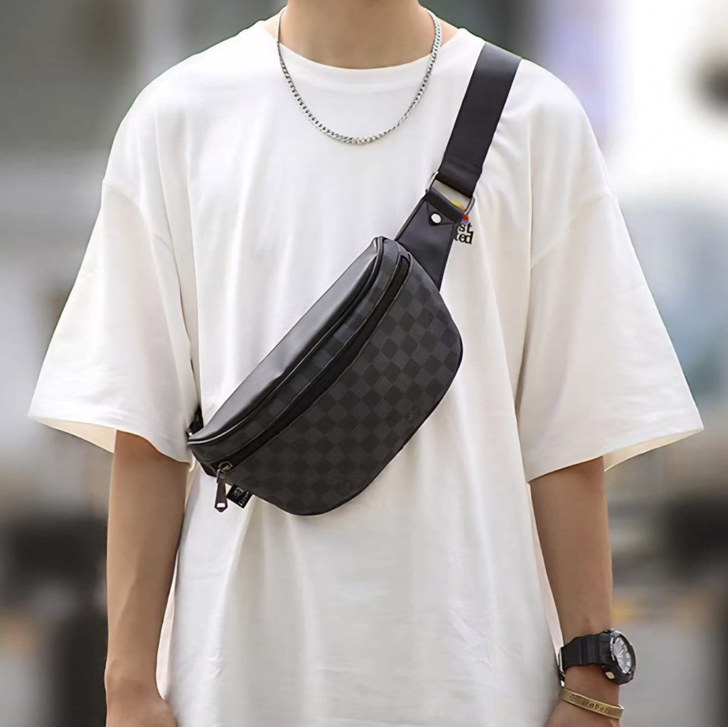 THREE-BOX Damier Chest/ Sling Bag Leather Cross-Body Bag