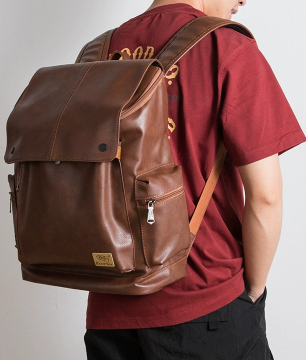 THREE-BOX 15.6"Laptop Large Capacity Unisex Leather Backpack