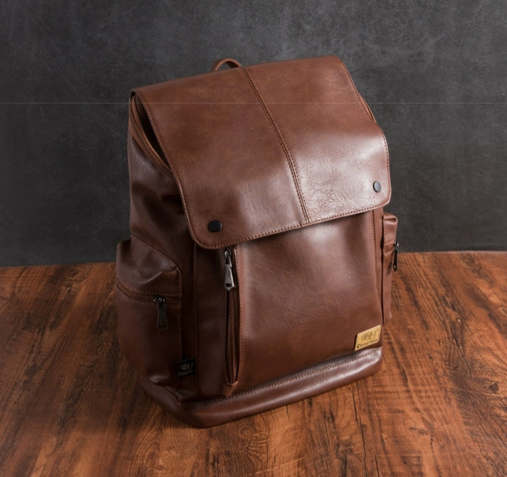 THREE-BOX 15.6"Laptop Large Capacity Unisex Leather Backpack