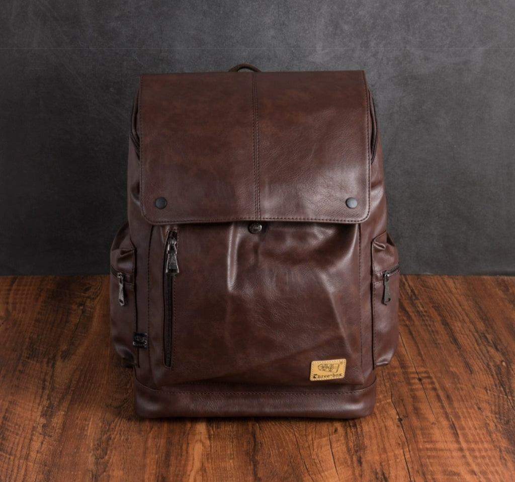 THREE-BOX 15.6"Laptop Large Capacity Unisex Leather Backpack