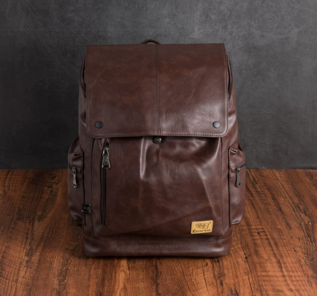 THREE-BOX 15.6"Laptop Large Capacity Unisex Leather Backpack