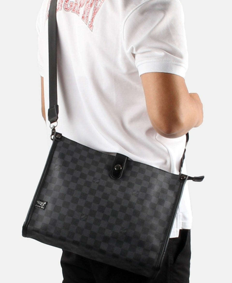 THREE-BOX Damier Cross-body Bag Leather Shoulder Bag