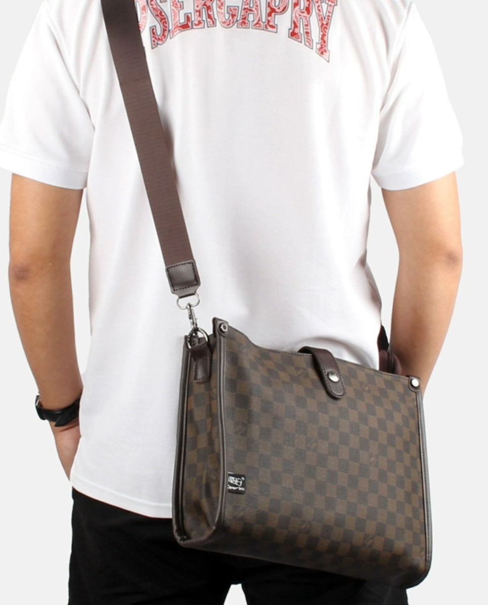 THREE-BOX Damier Cross-body Bag Leather Shoulder Bag