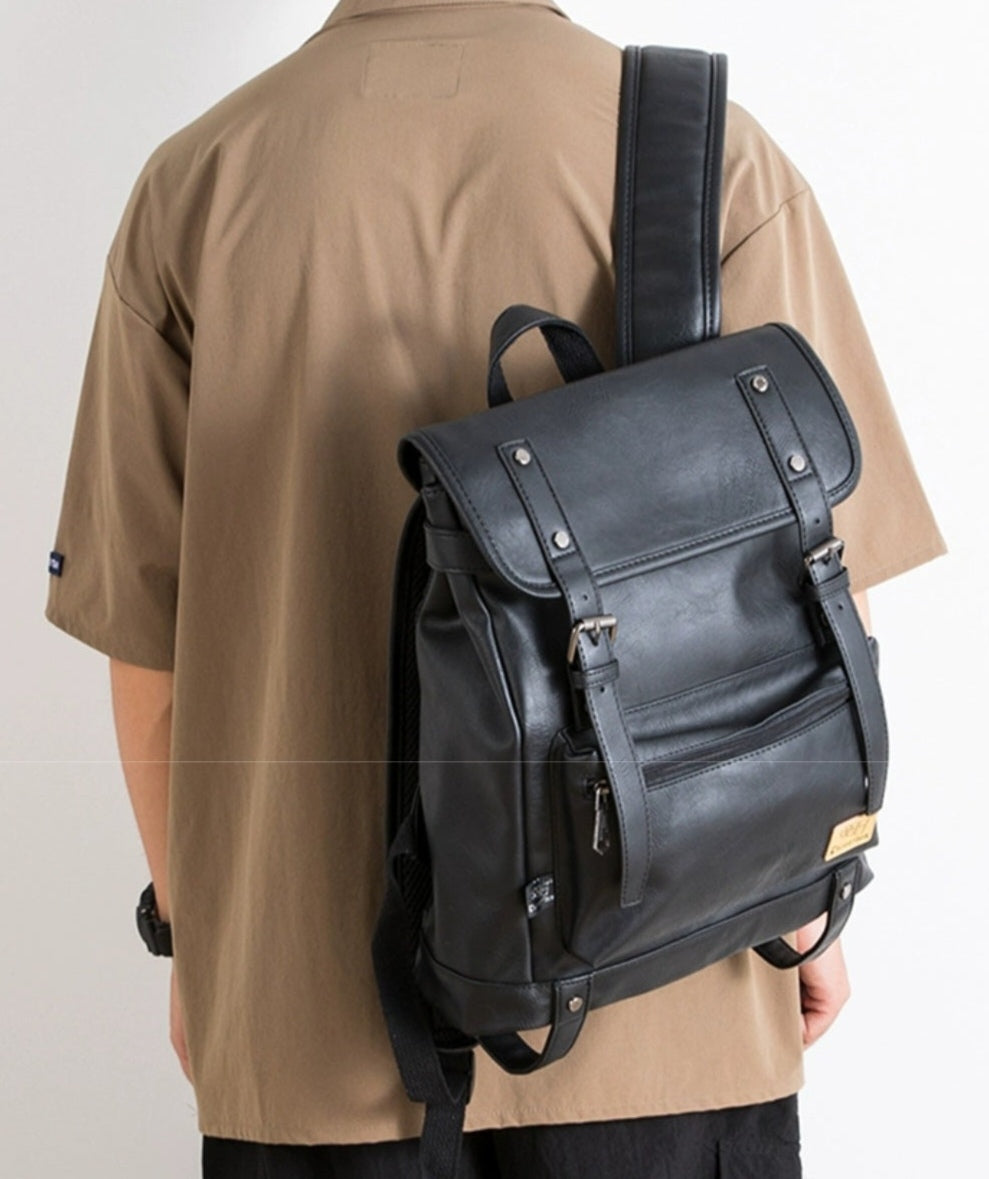 THREE-BOX 15.6" Laptop Large Capacity Unisex Leather Backpack