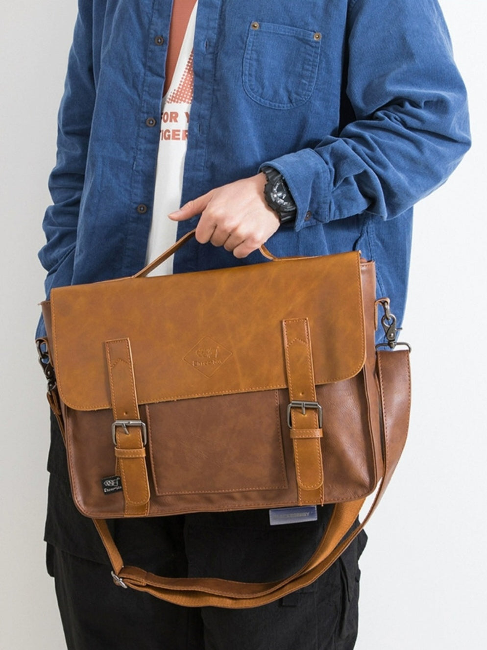THREE-BOX Business/ Messenger Bag Classic Look Leather Shoulder Bag