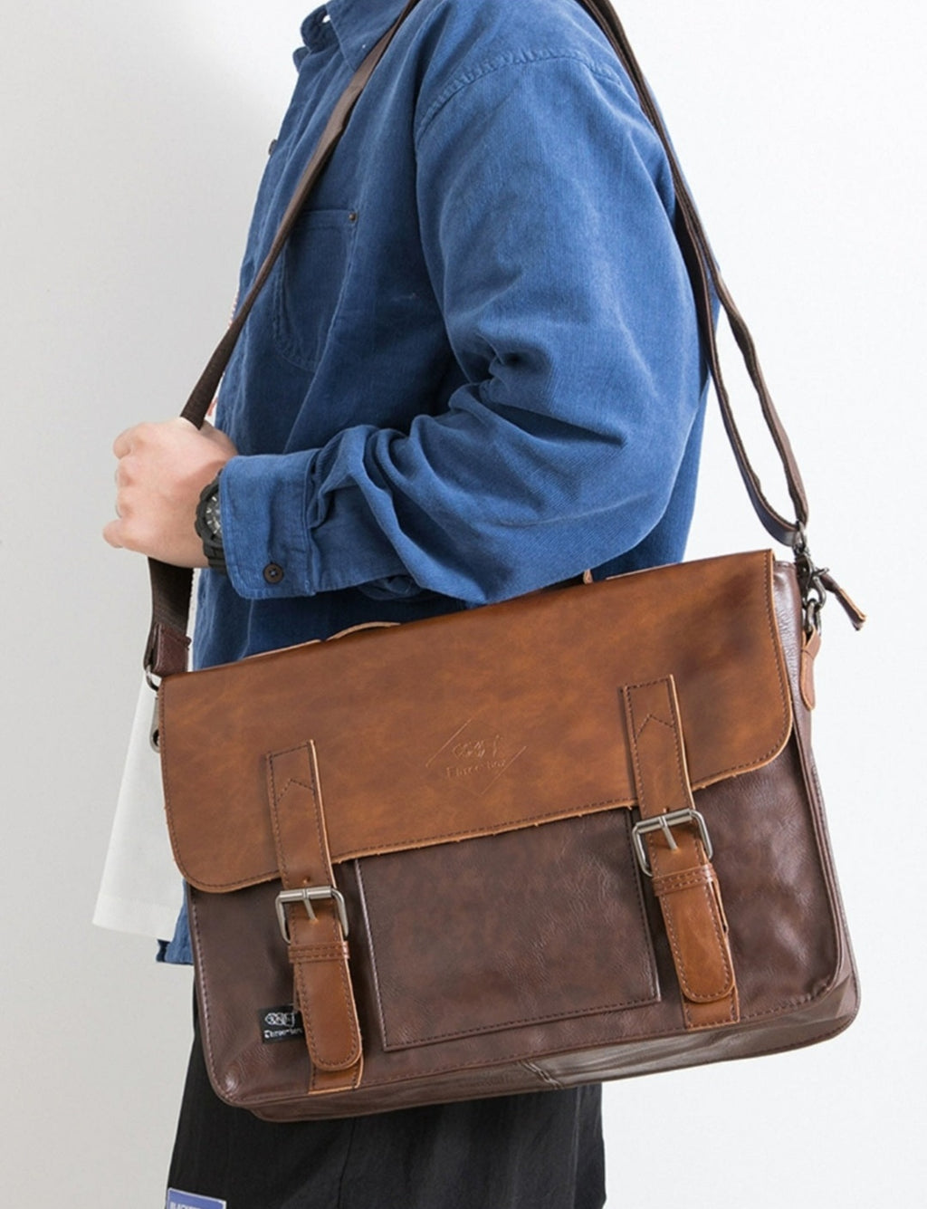 THREE-BOX Business/ Messenger Bag Classic Look Leather Shoulder Bag