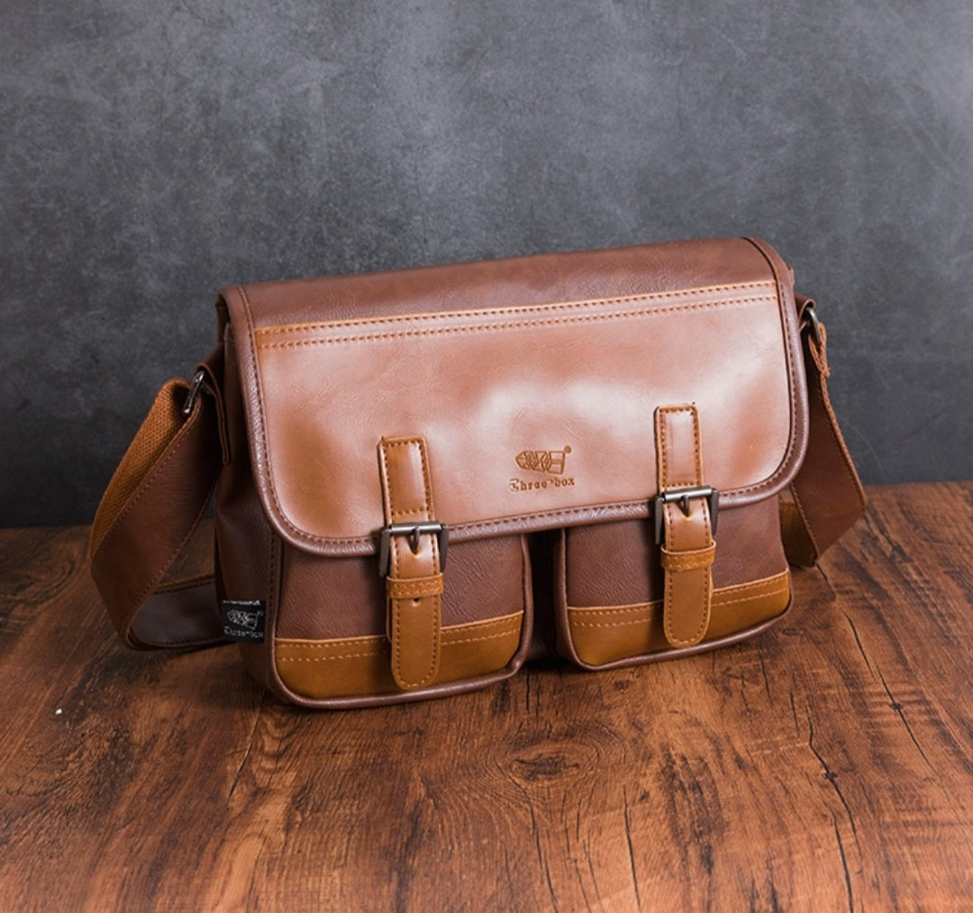 THREE-BOX Mini-Messenger / Cross-Body Bag Leather Shoulder Bag