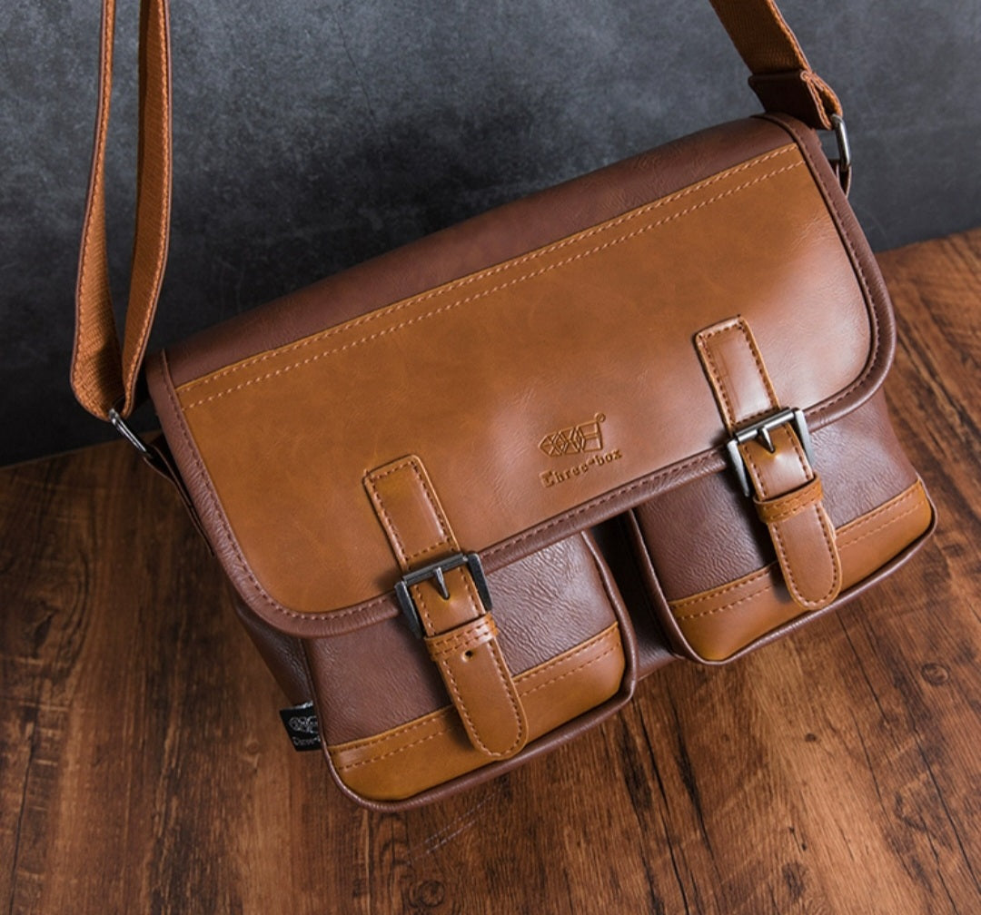 THREE-BOX Mini-Messenger / Cross-Body Bag Leather Shoulder Bag