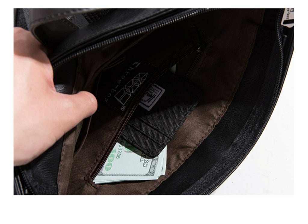 THREE-BOX Unique Fashionable Leather Backpack