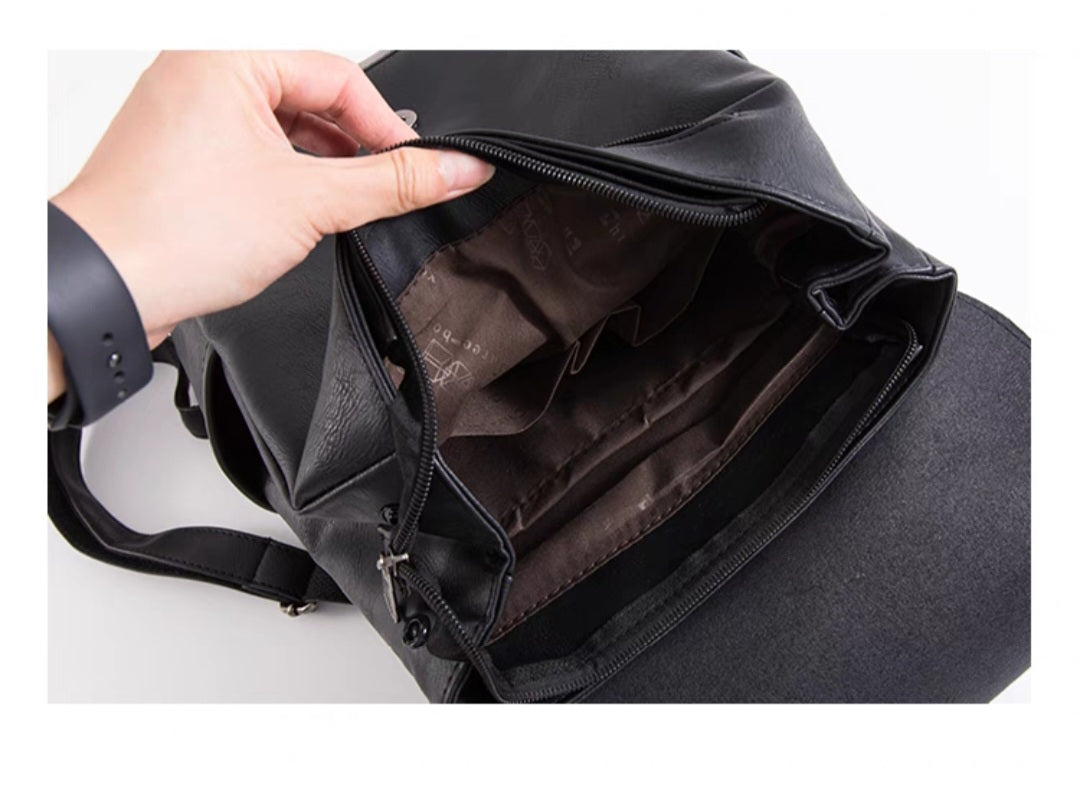 THREE-BOX Old-School Classic Chic Unisex Leather Backpack