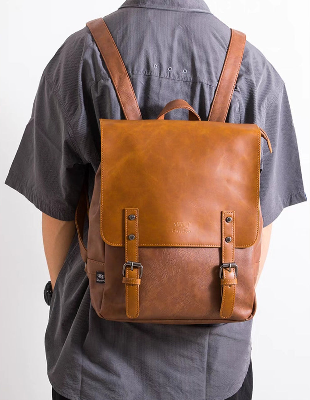 THREE-BOX Classic Chic Old-School Leather Backpack 14" Laptop Backpack