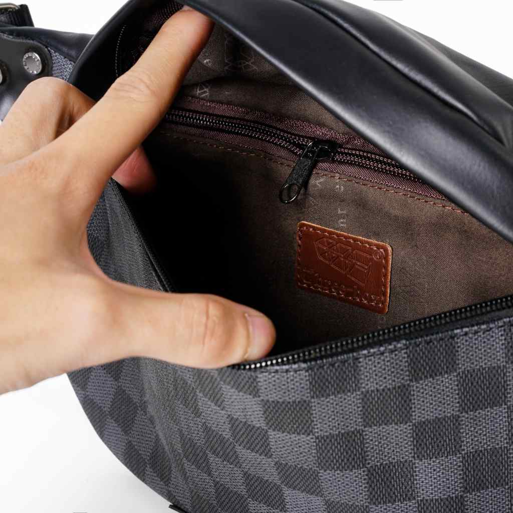 THREE-BOX Damier Chest/ Sling Bag Leather Cross-Body Bag