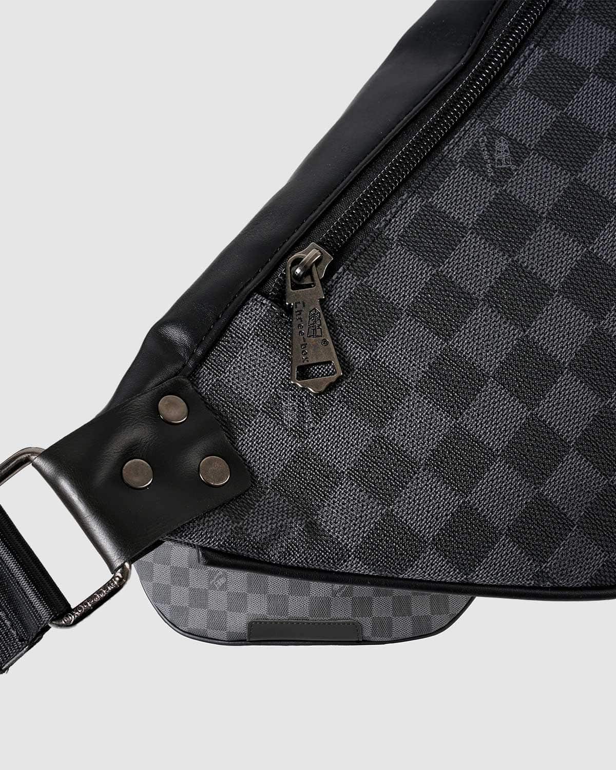 THREE-BOX Damier Chest/ Sling Bag Leather Cross-Body Bag
