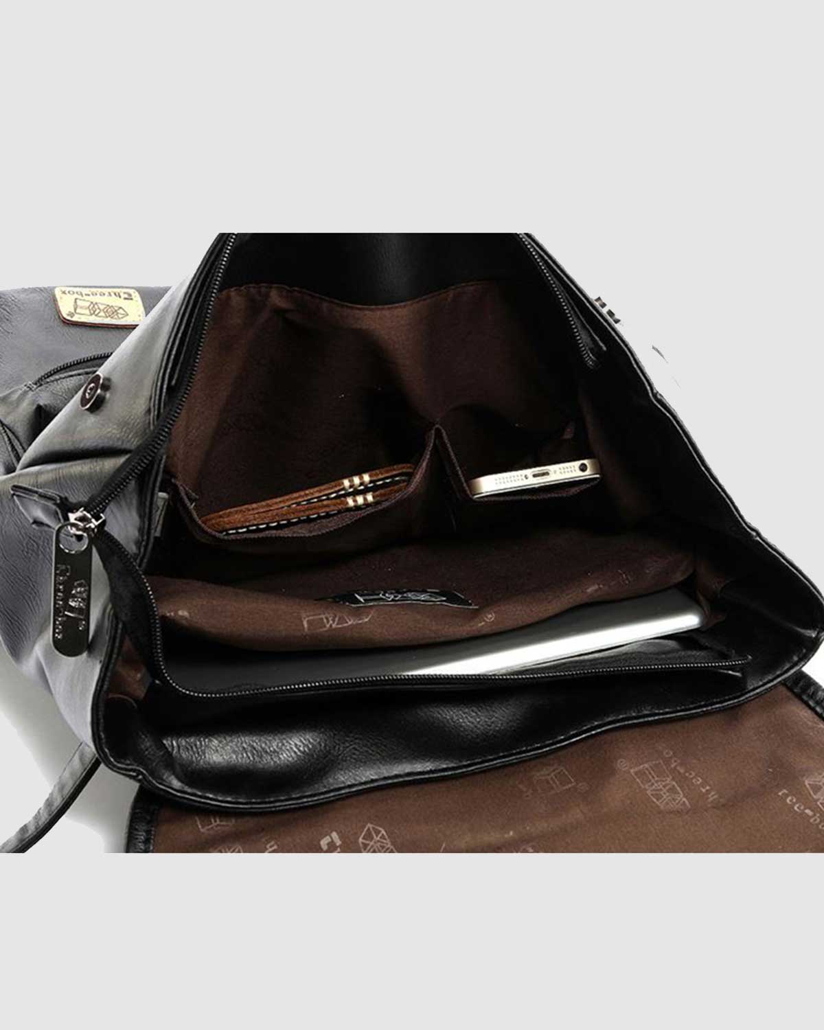 THREE-BOX 15.6" Laptop Large Capacity Unisex Leather Backpack