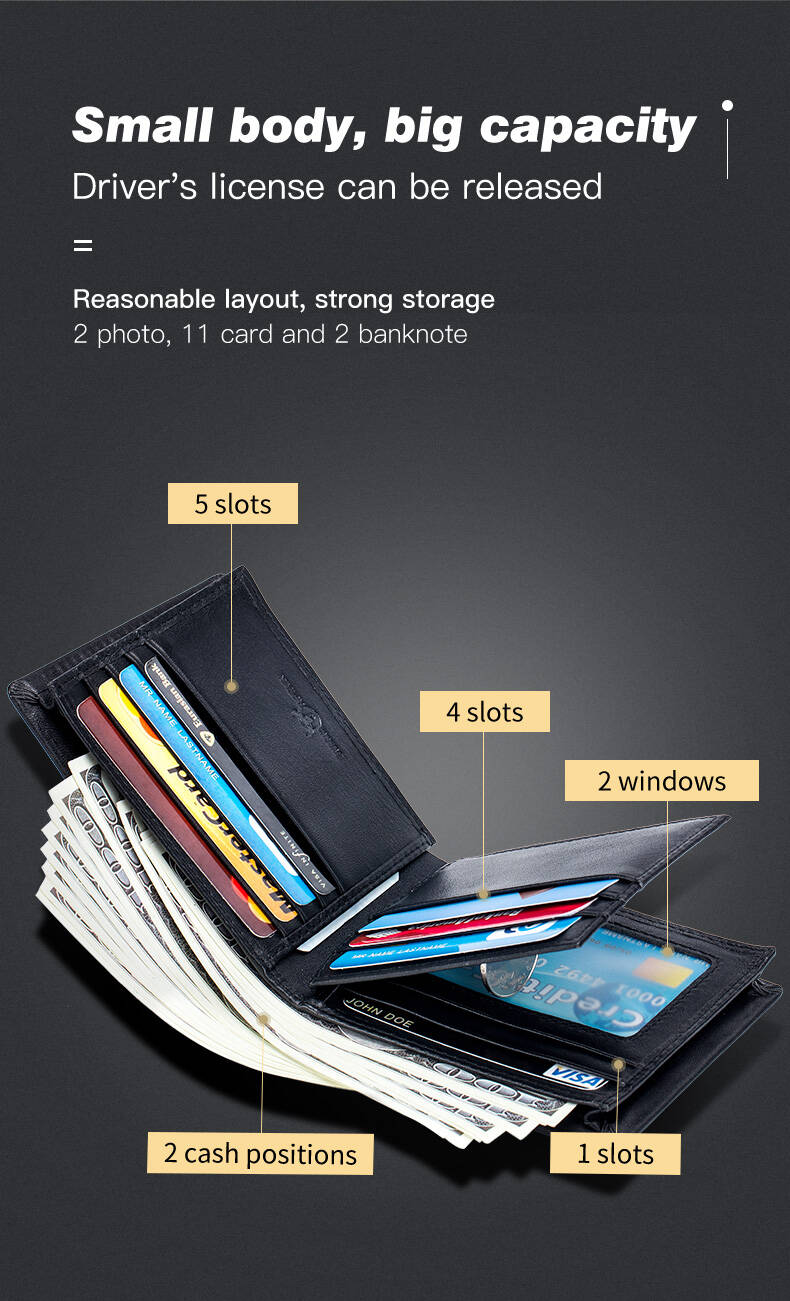 BULLCAPTAIN Bi-Fold Wallets Cowhide Genuine Leather Multi Credit Card Wallet