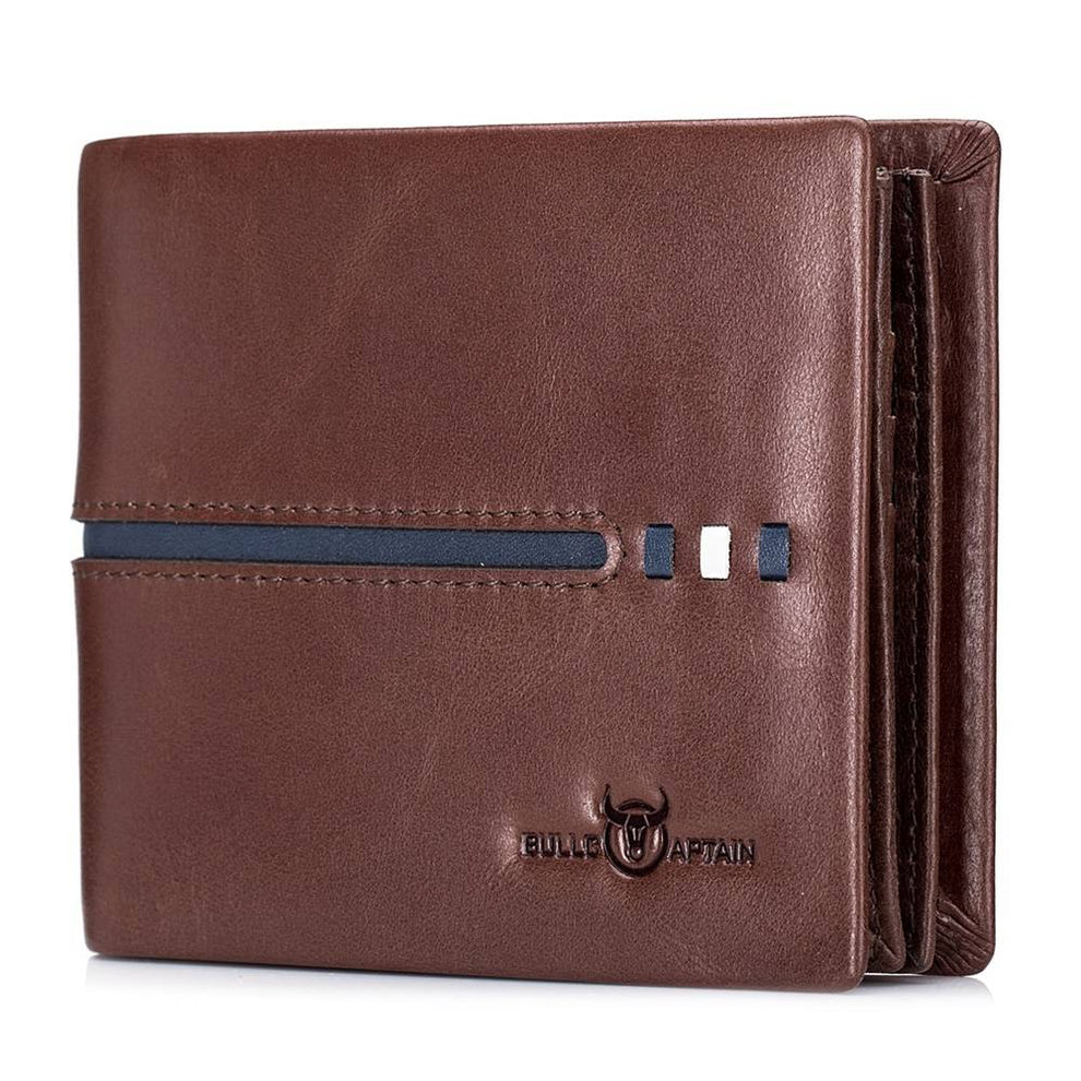 BULLCAPTAIN Bi-Fold Wallets Cowhide Genuine Leather Multi Credit Card Wallet