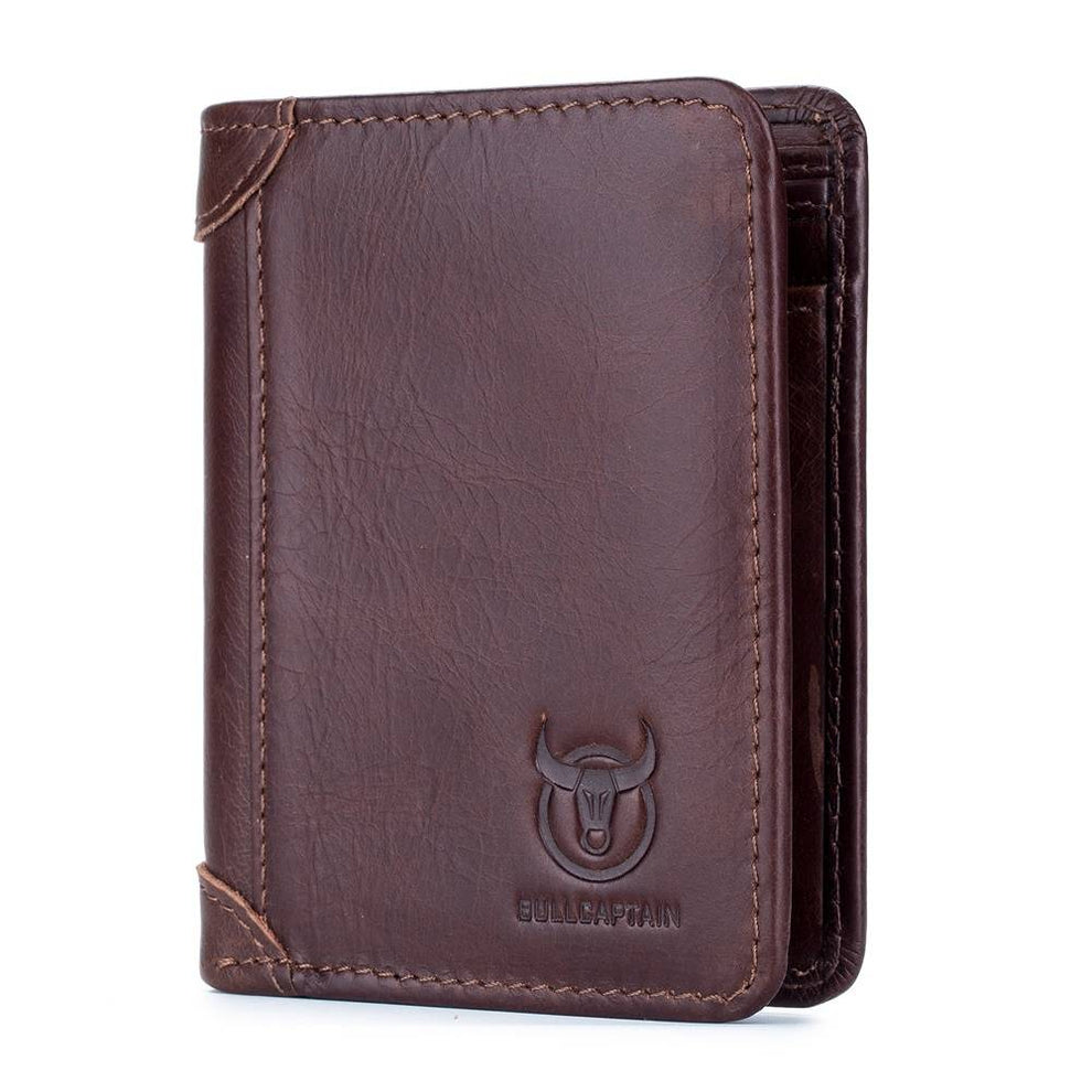 BULLCAPTAIN Trifold Wallets Genuine Leather Multi Card Wallet