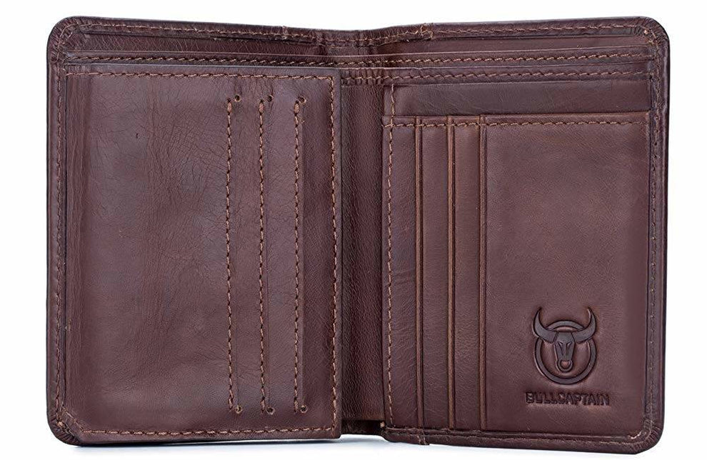 BULLCAPTAIN Trifold Wallets Genuine Leather Multi Card Wallet