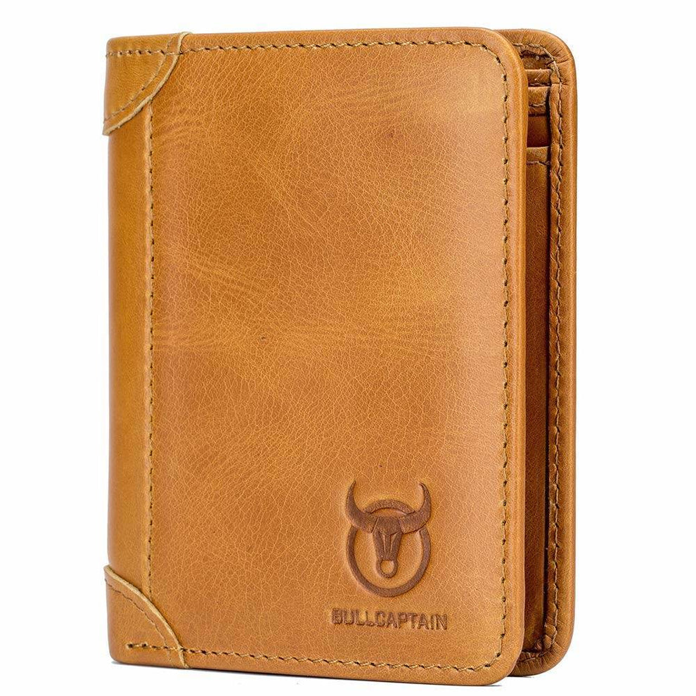 BULLCAPTAIN Trifold Wallets Genuine Leather Multi Card Wallet