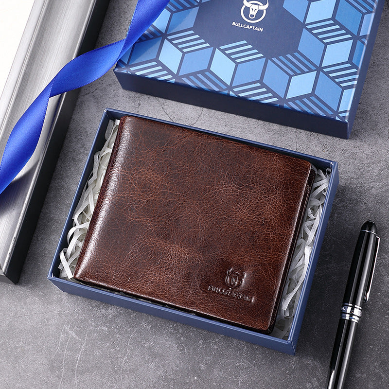 BULLCAPTAIN Bi-Fold Wallet Genuine Leather Multi Card Holder Wallet
