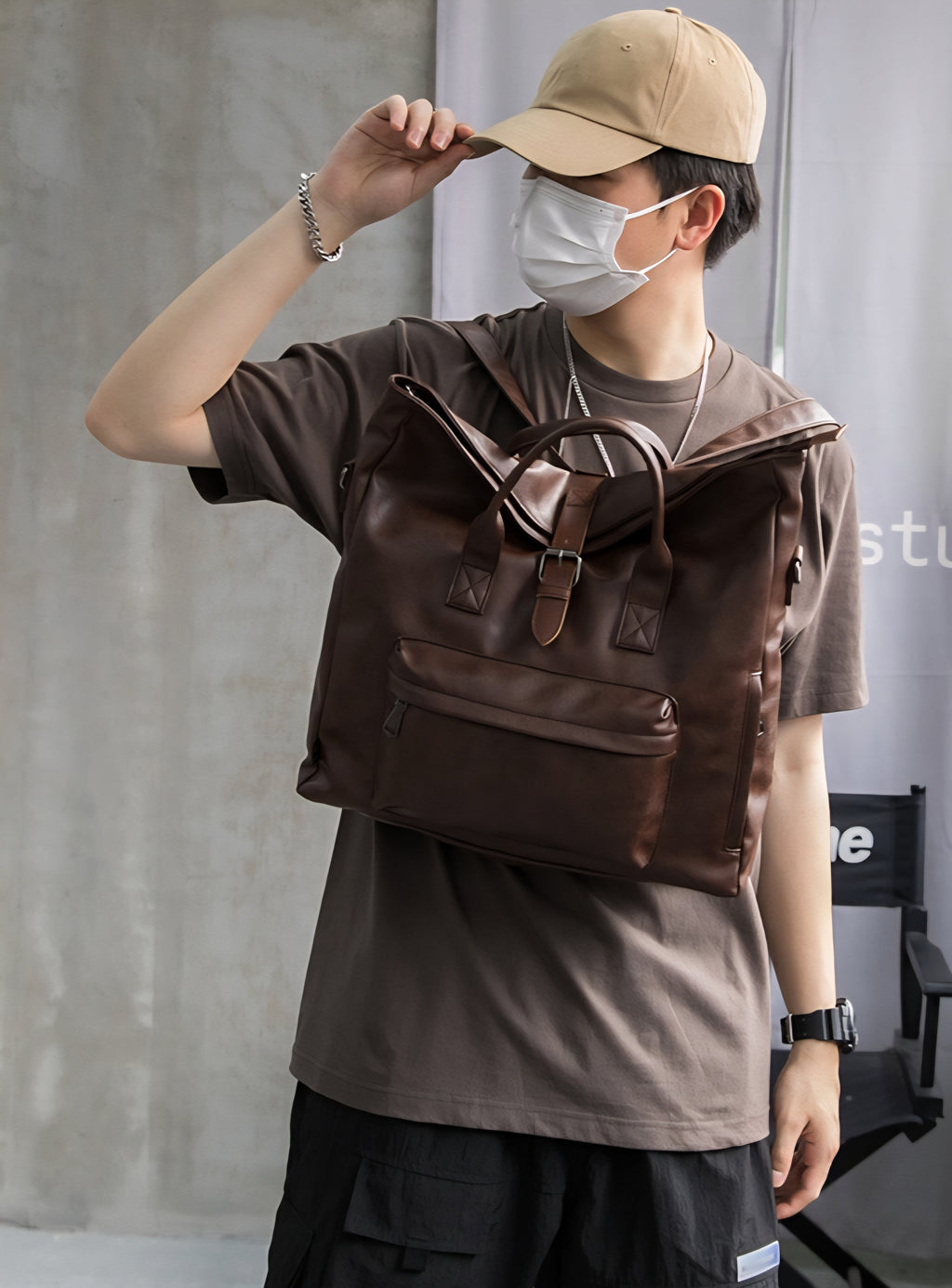 THREE-BOX 2-way Roll-Top Backpack / Shoulder Bag Casual Look