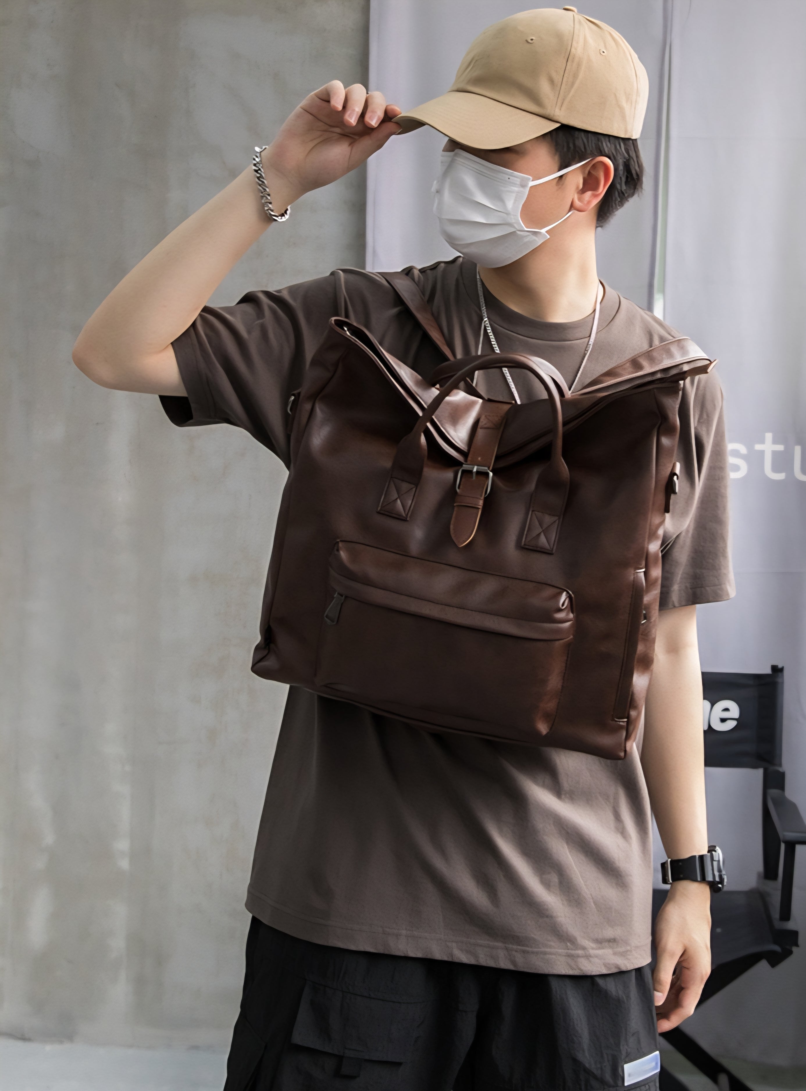 THREE-BOX 2-way Roll-Top Backpack / Shoulder Bag Casual Look