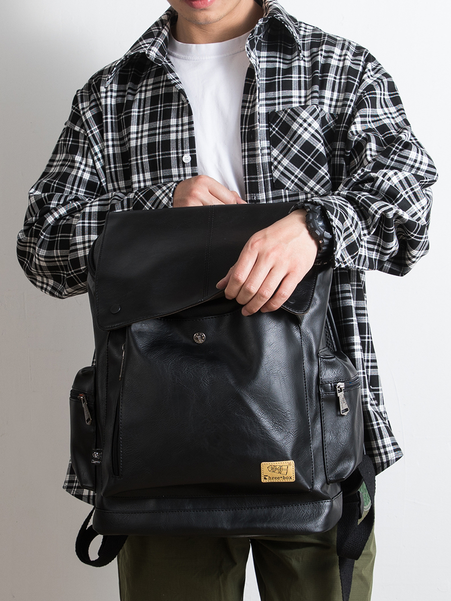 THREE-BOX 15.6"Laptop Large Capacity Unisex Leather Backpack