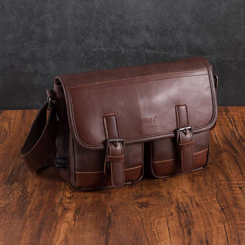 THREE-BOX Mini-Messenger / Cross-Body Bag Leather Shoulder Bag