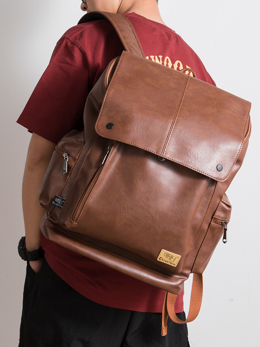 THREE-BOX 15.6"Laptop Large Capacity Unisex Leather Backpack