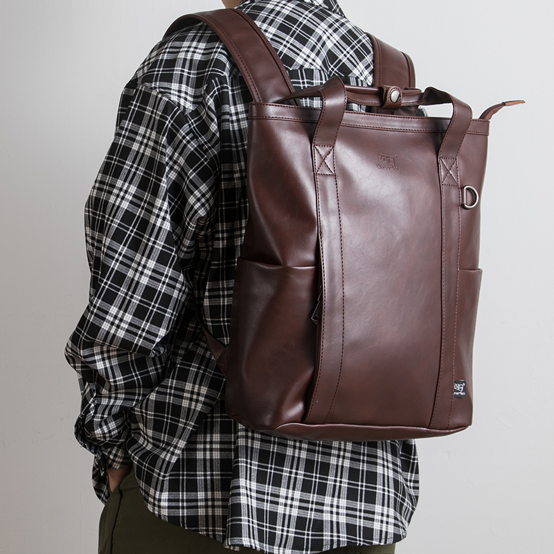 THREE-BOX Unique Fashionable Leather Backpack