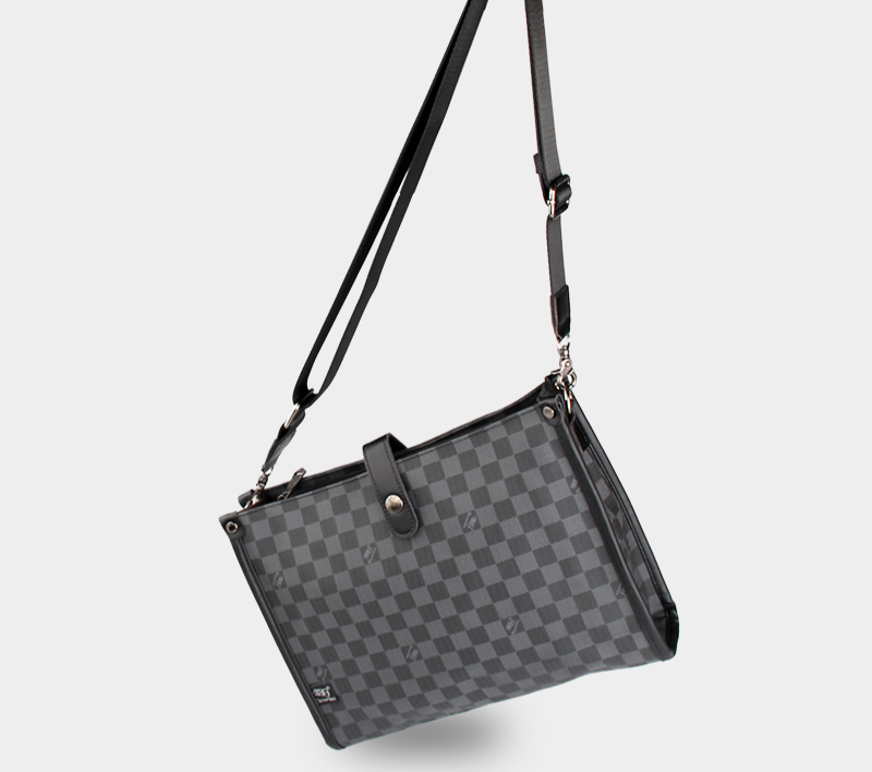 THREE-BOX Damier Cross-body Bag Leather Shoulder Bag