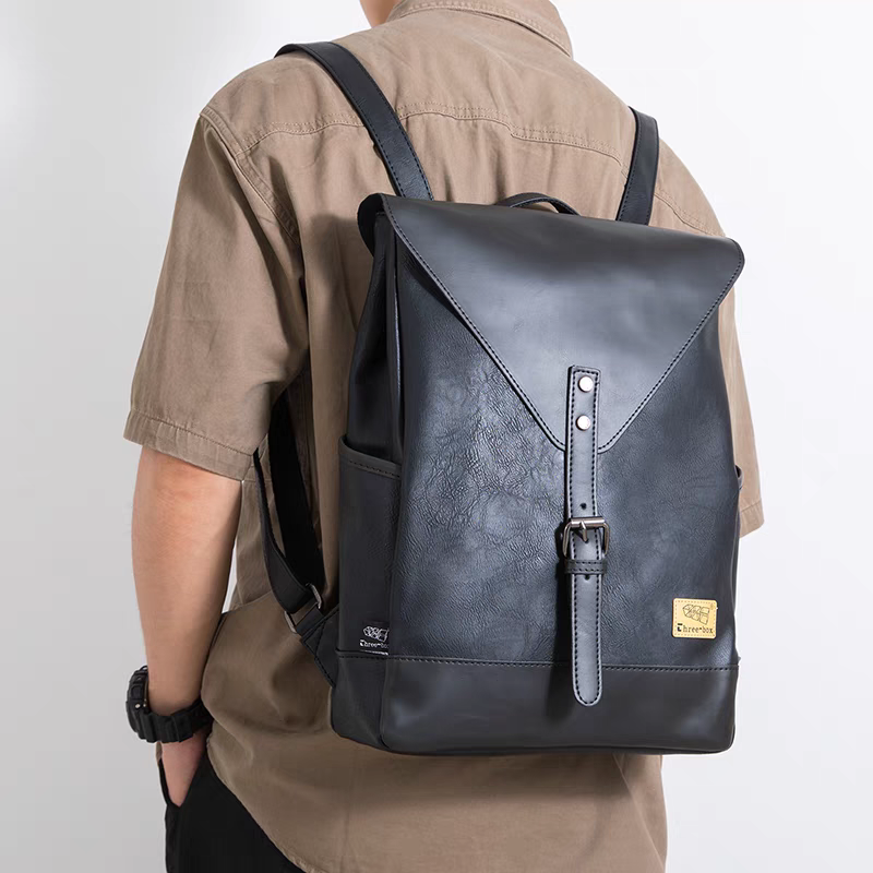 THREE-BOX Old-School Classic Chic Unisex Leather Backpack