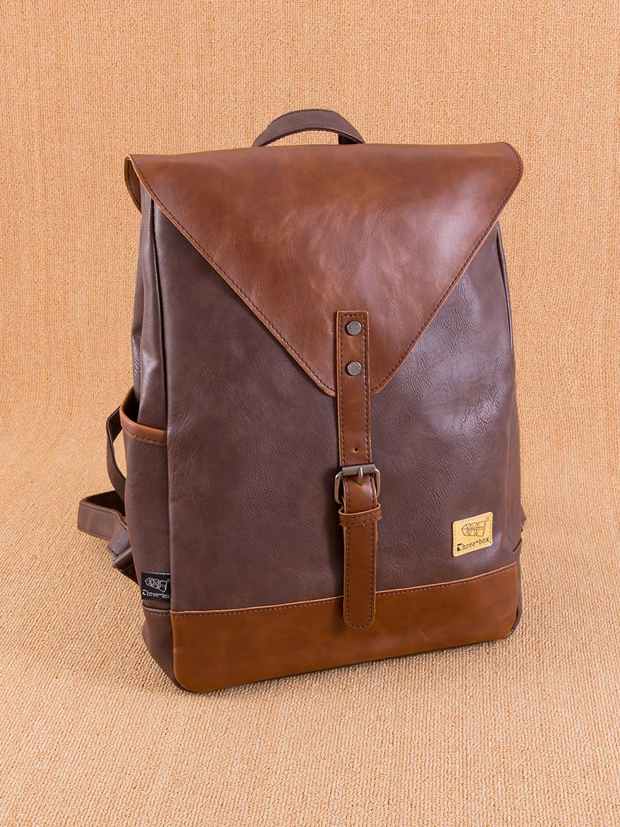 THREE-BOX Old-School Classic Chic Unisex Leather Backpack